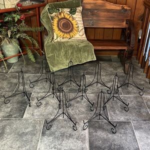 Christmas Display Large Picture Plate Holder Spiral Footed Metal Stand Lot of 10